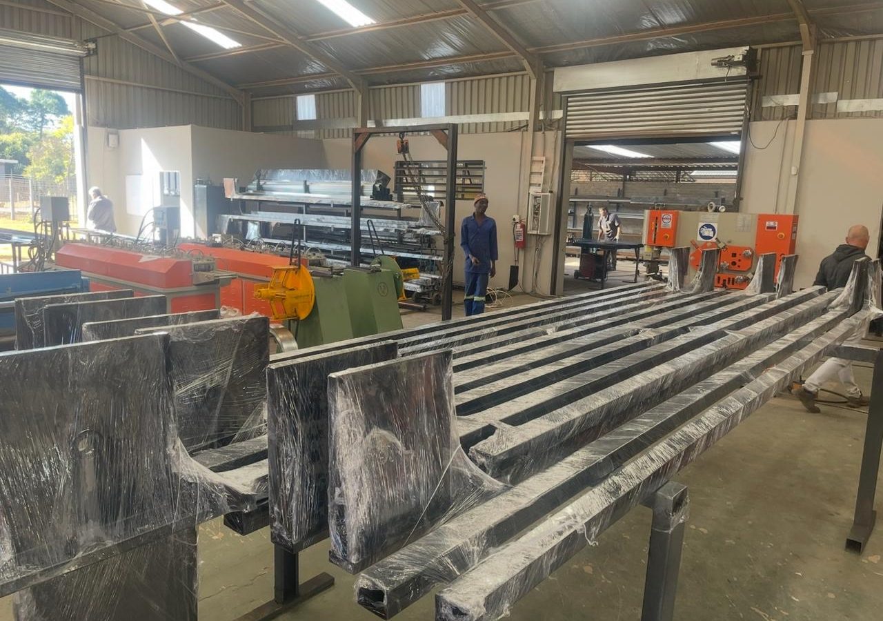 Steel roller shutter door curtain with galvanised slat on a commercial premises